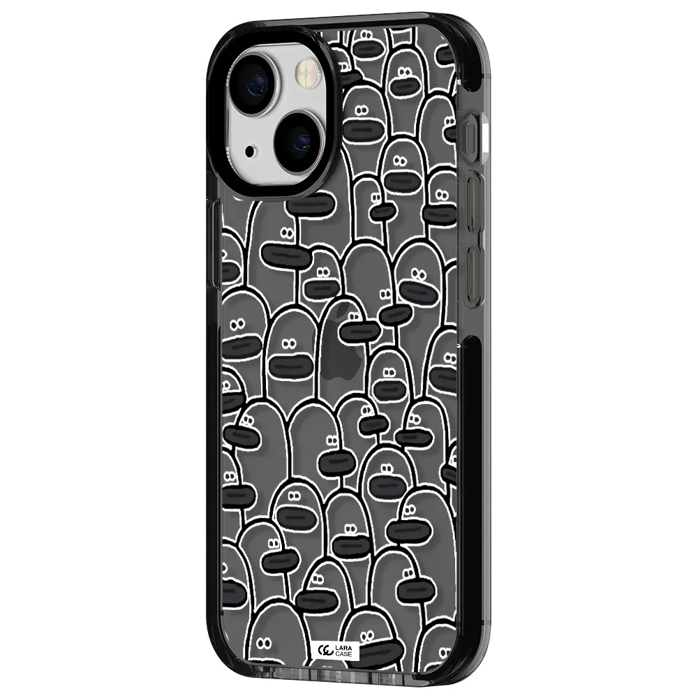 a group of white and black cartoon characters Apple iPhone 15 impact Smoke Black Case