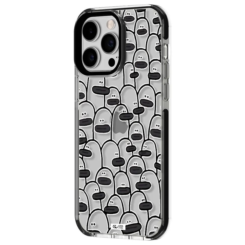 a group of white and black cartoon characters Apple iPhone 15 Pro impact black border Case