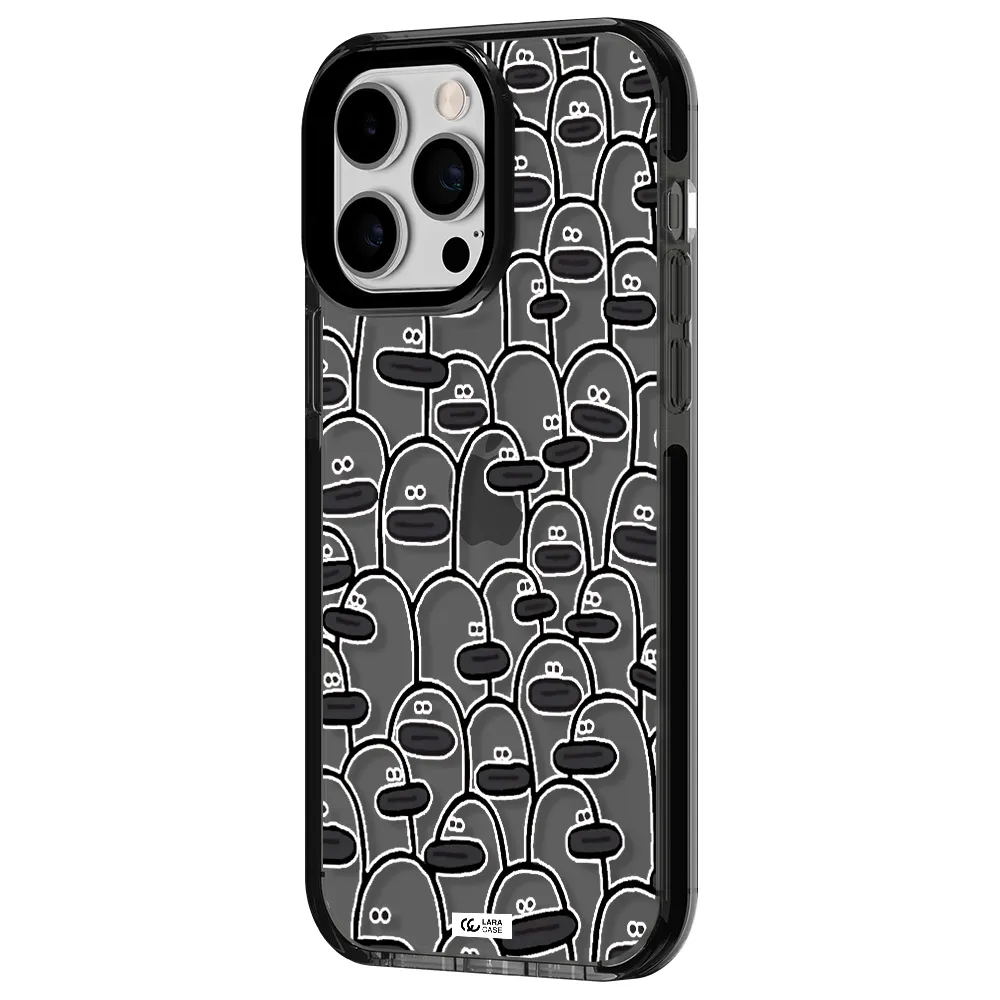 a group of white and black cartoon characters Apple iPhone 15 Pro impact Smoke Black Case