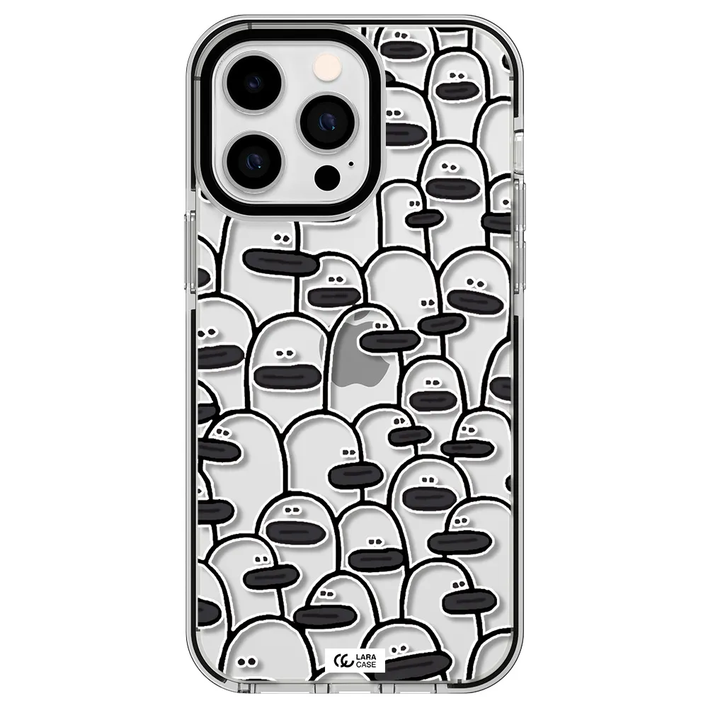 a group of white and black cartoon characters Apple iPhone 15 Pro Max impact black border Case
