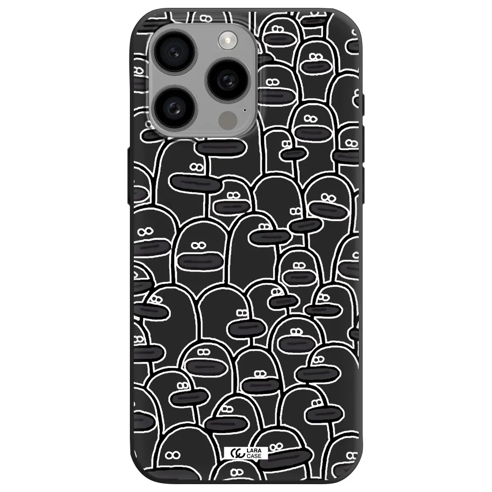 a group of white and black cartoon characters Apple Iphone 15 Pro max Silicone black Case