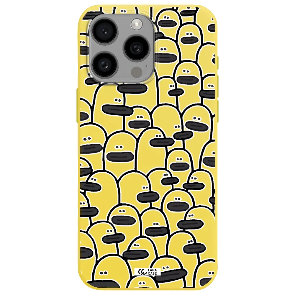 a group of white and black cartoon characters Apple Iphone 15 Pro max Silicone canary yellow Case