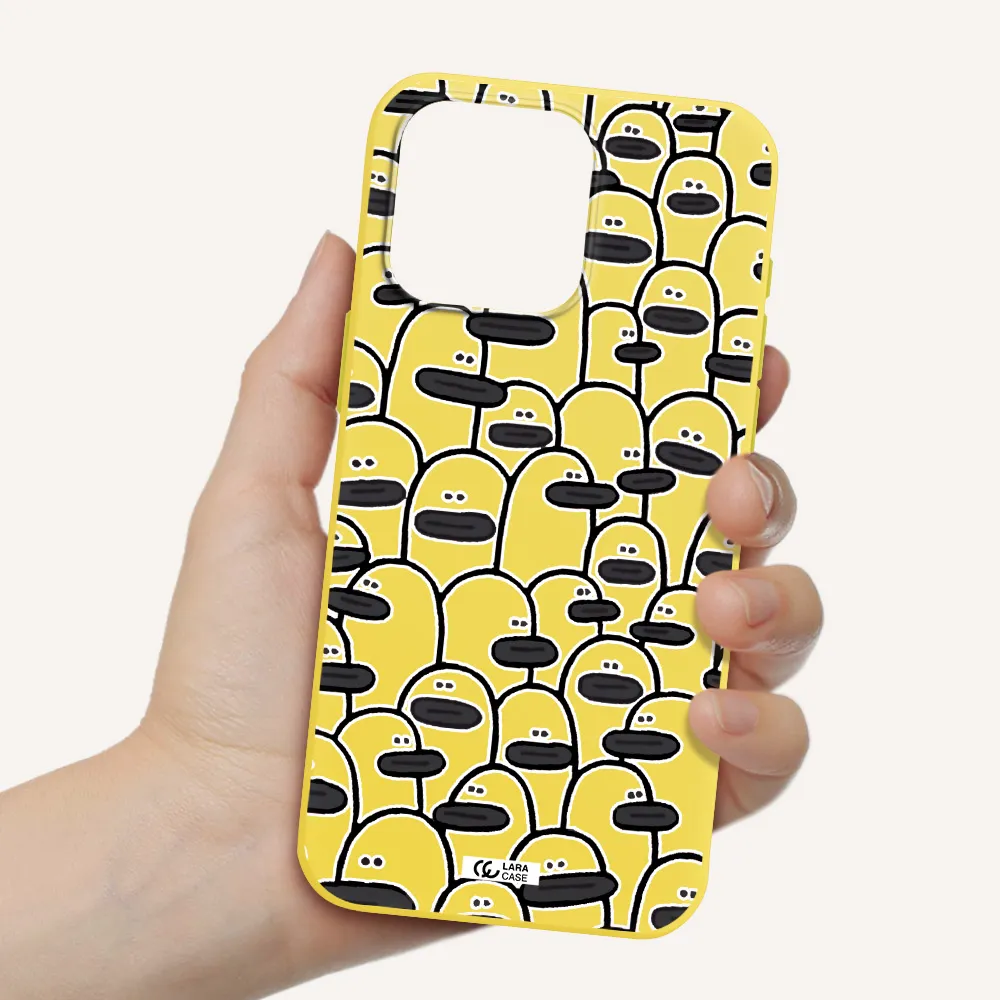a group of white and black cartoon characters Apple Iphone 15 Pro max Silicone canary yellow Case