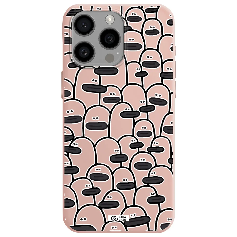 a group of white and black cartoon characters Apple Iphone 15 Pro max Silicone pastel pink Case