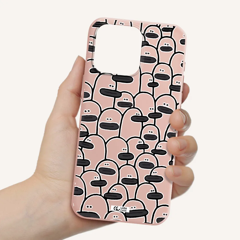 a group of white and black cartoon characters Apple Iphone 15 Pro max Silicone pastel pink Case