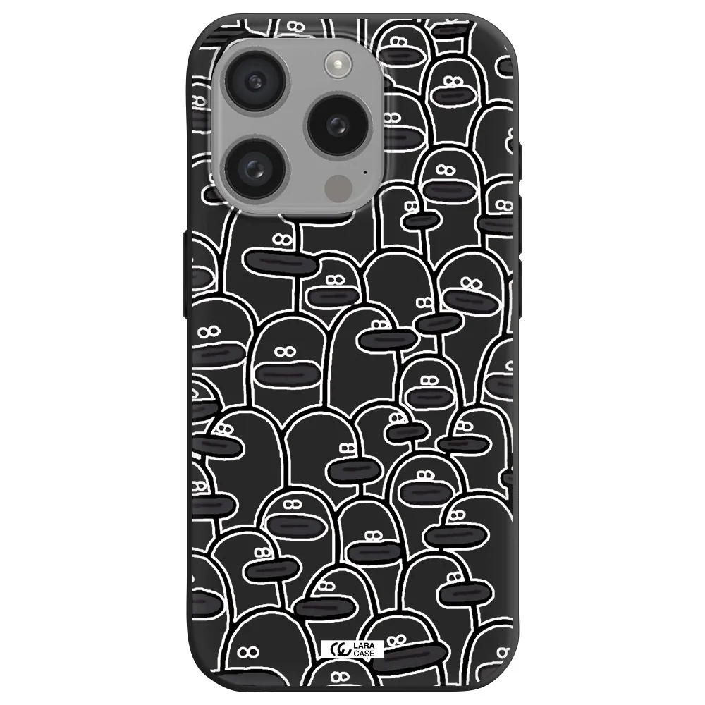 A Group Of White And Black Cartoon Characters Apple Iphone 15 Pro Silicone Black Case