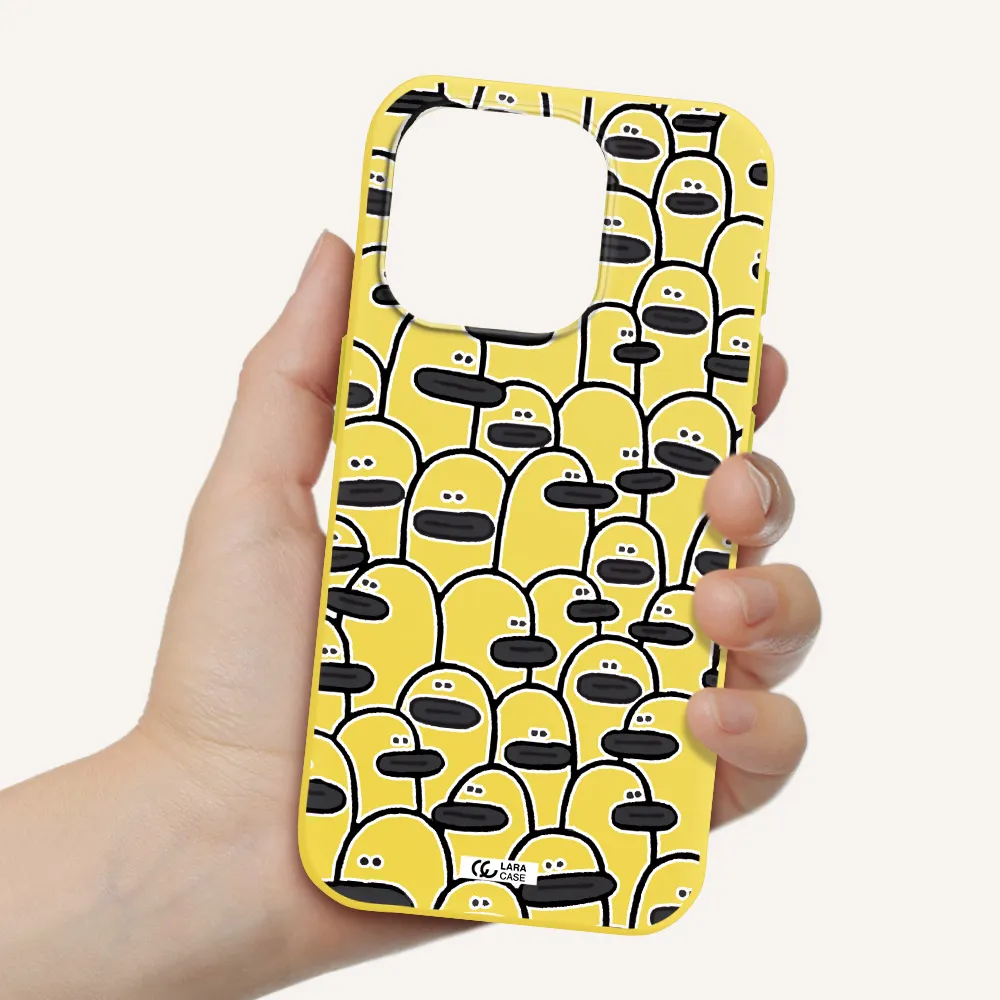 A Group Of White And Black Cartoon Characters Apple Iphone 15 Pro Silicone Canary Yellow Case