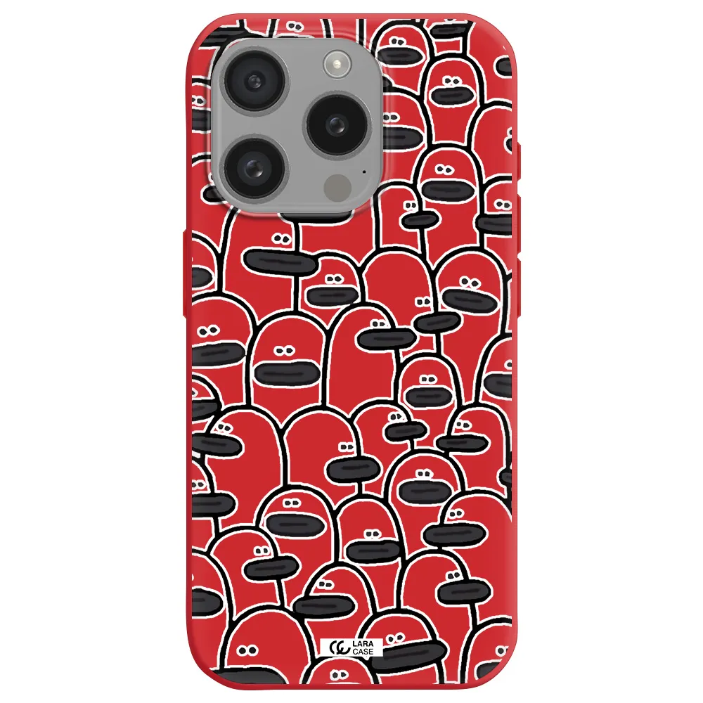 A Group Of White And Black Cartoon Characters Apple Iphone 15 Pro Silicone Imperial Red Case