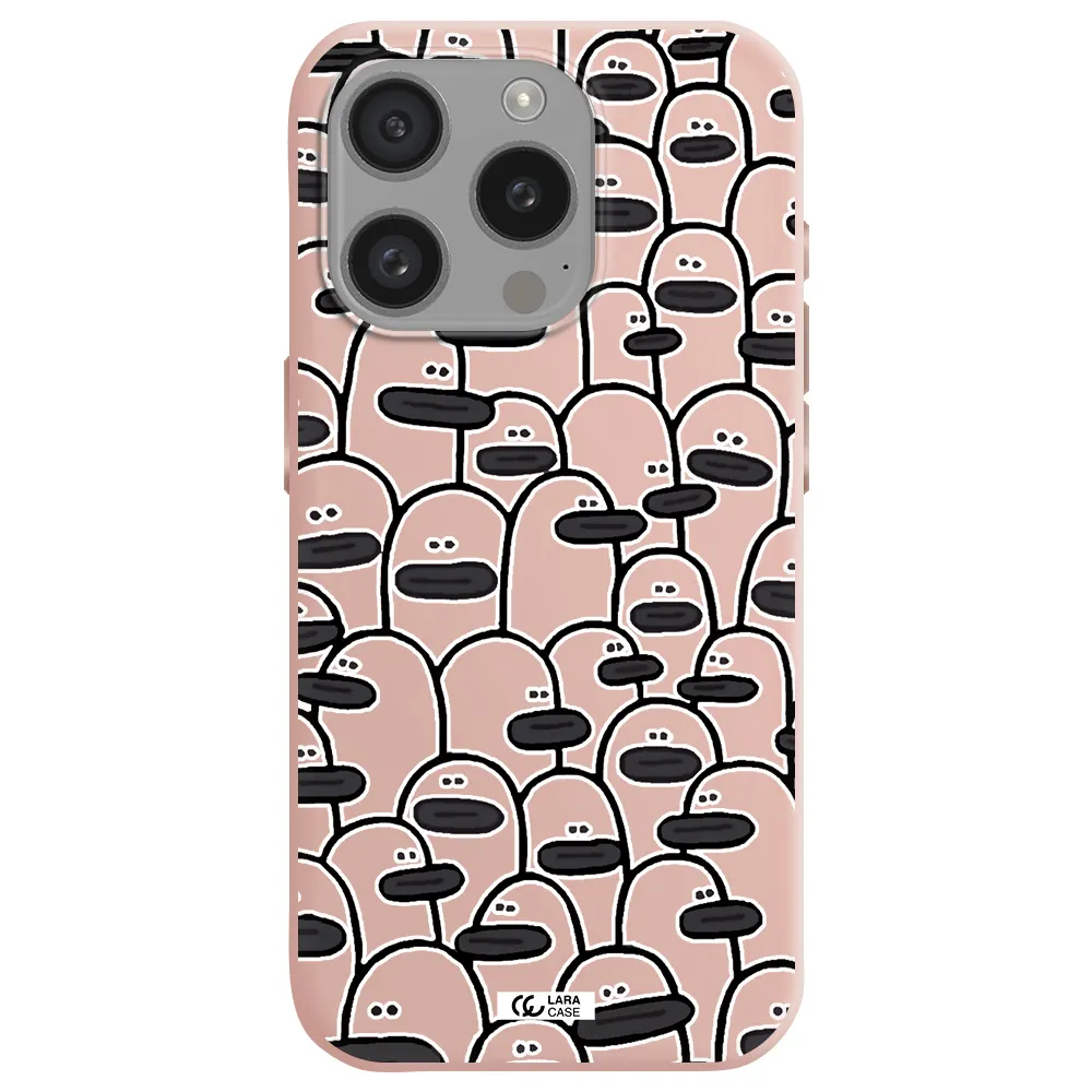 A Group Of White And Black Cartoon Characters Apple Iphone 15 Pro Silicone Pastel Pink Case