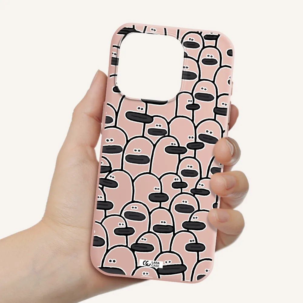 A Group Of White And Black Cartoon Characters Apple Iphone 15 Pro Silicone Pastel Pink Case