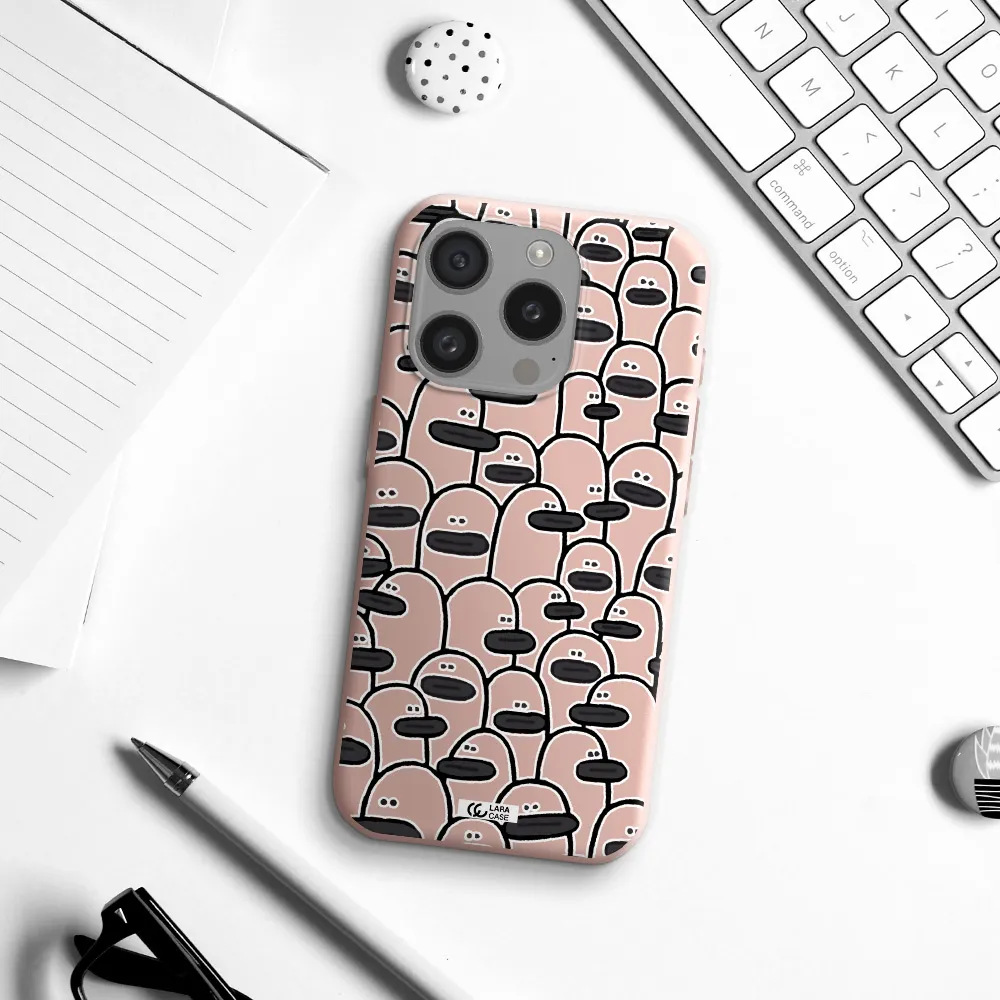 A Group Of White And Black Cartoon Characters Apple Iphone 15 Pro Silicone Pastel Pink Case