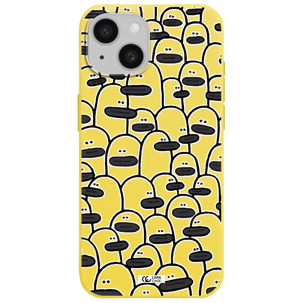 a group of white and black cartoon characters Apple iPhone 15 Silicone canary yellow Case