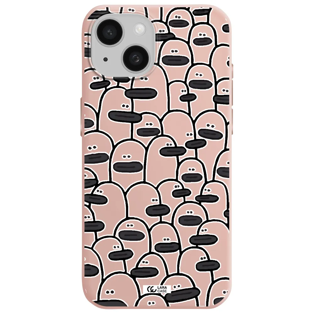 A Group Of White And Black Cartoon Characters Apple Iphone 15 Silicone Pastel Pink Case