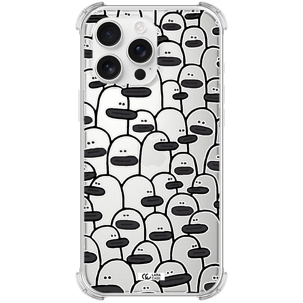 A Group Of White And Black Cartoon Characters Apple Iphone 16 Pro Max Clear Pc Case