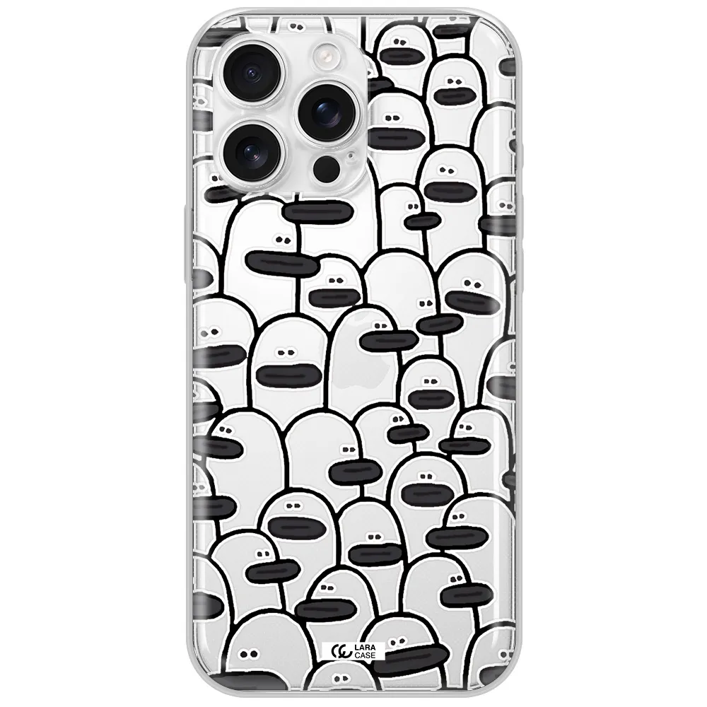 A Group Of White And Black Cartoon Characters Apple Iphone 16 Pro Max Clear Tpu Case