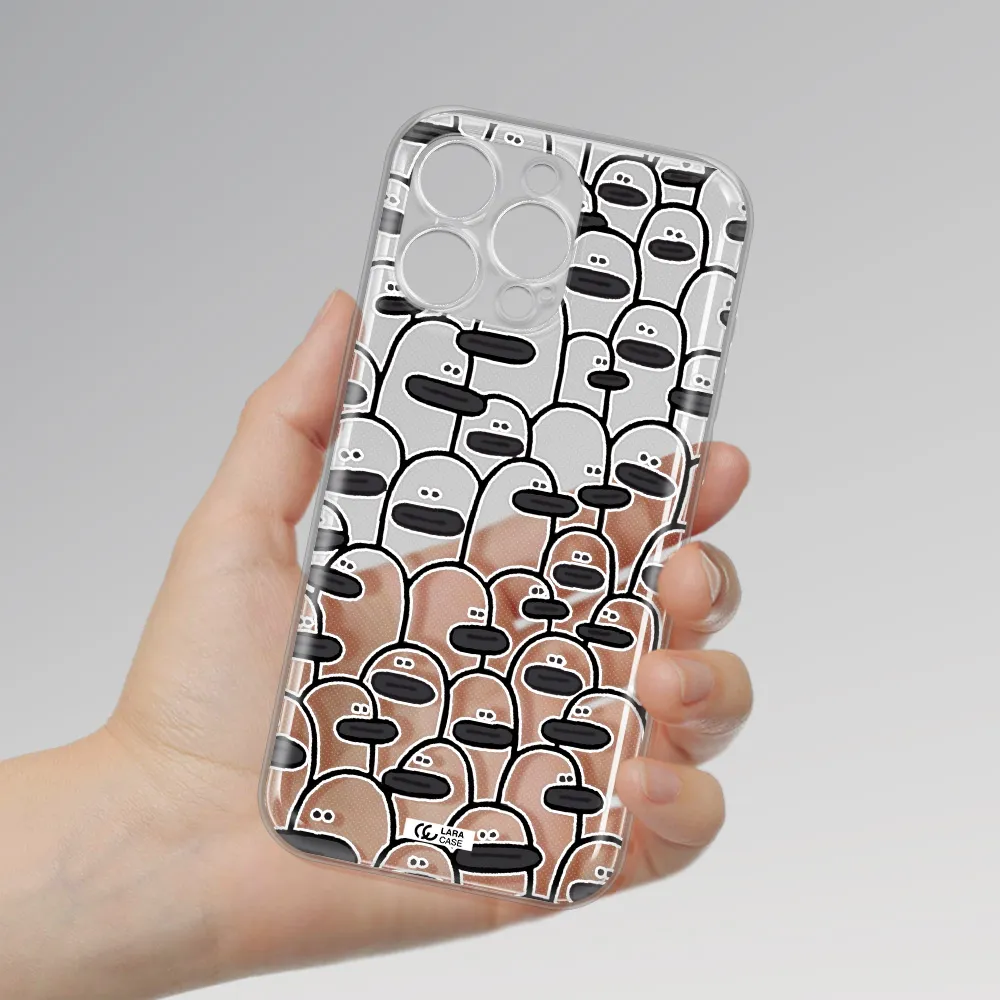 A Group Of White And Black Cartoon Characters Apple Iphone 16 Pro Max Clear Tpu Case