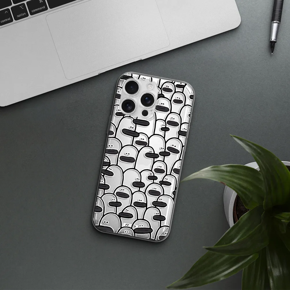 A Group Of White And Black Cartoon Characters Apple Iphone 16 Pro Max Clear Tpu Case
