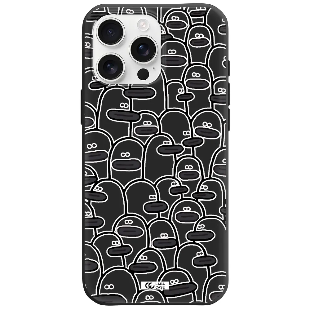 A Group Of White And Black Cartoon Characters Apple Iphone 16 Pro Max Silicone Black Case