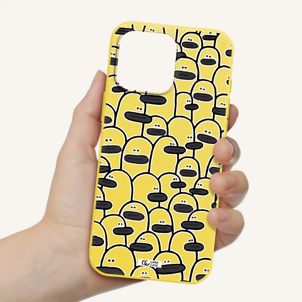 A Group Of White And Black Cartoon Characters Apple Iphone 16 Pro Max Silicone Canary Yellow Case