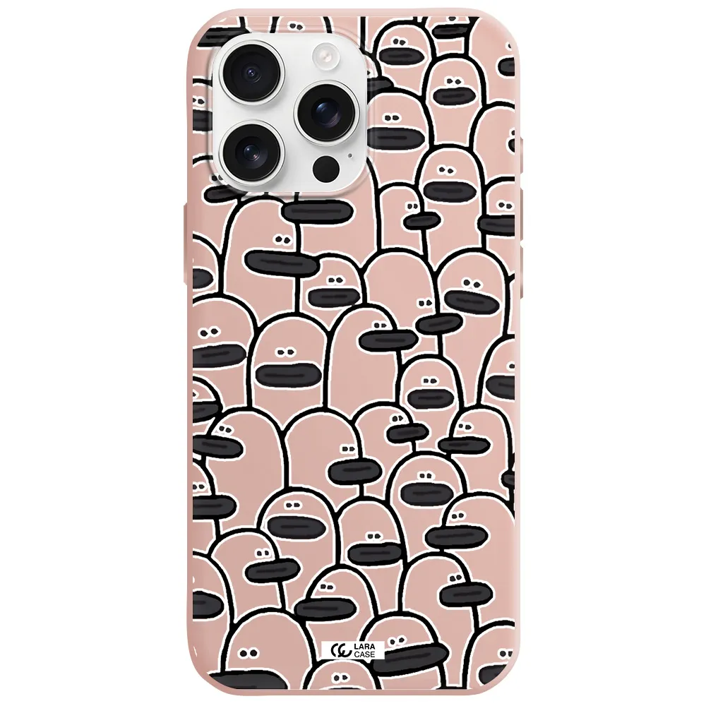 A Group Of White And Black Cartoon Characters Apple Iphone 16 Pro Max Silicone Pastel Pink Case