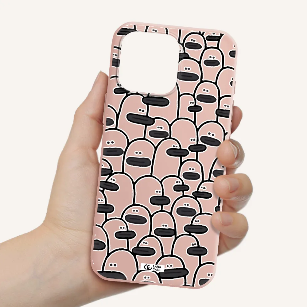 A Group Of White And Black Cartoon Characters Apple Iphone 16 Pro Max Silicone Pastel Pink Case