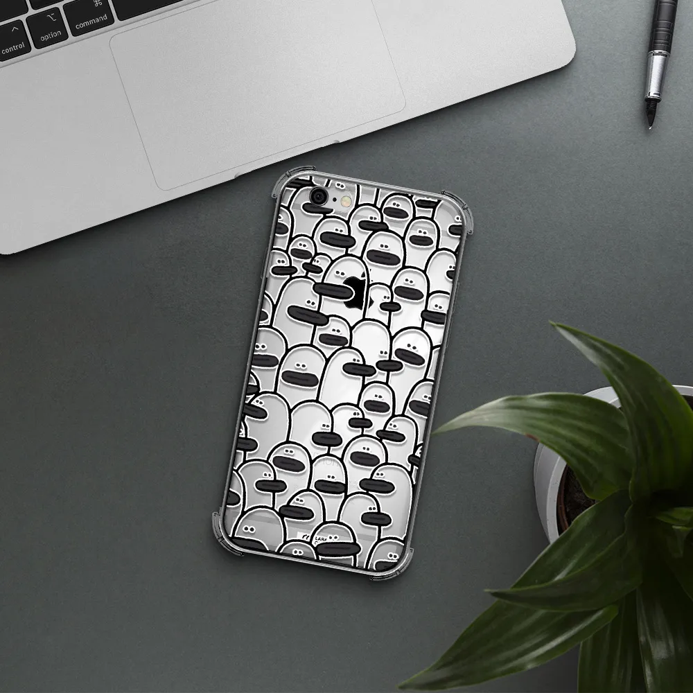 a group of white and black cartoon characters Apple iPhone 6 Clear PC Case