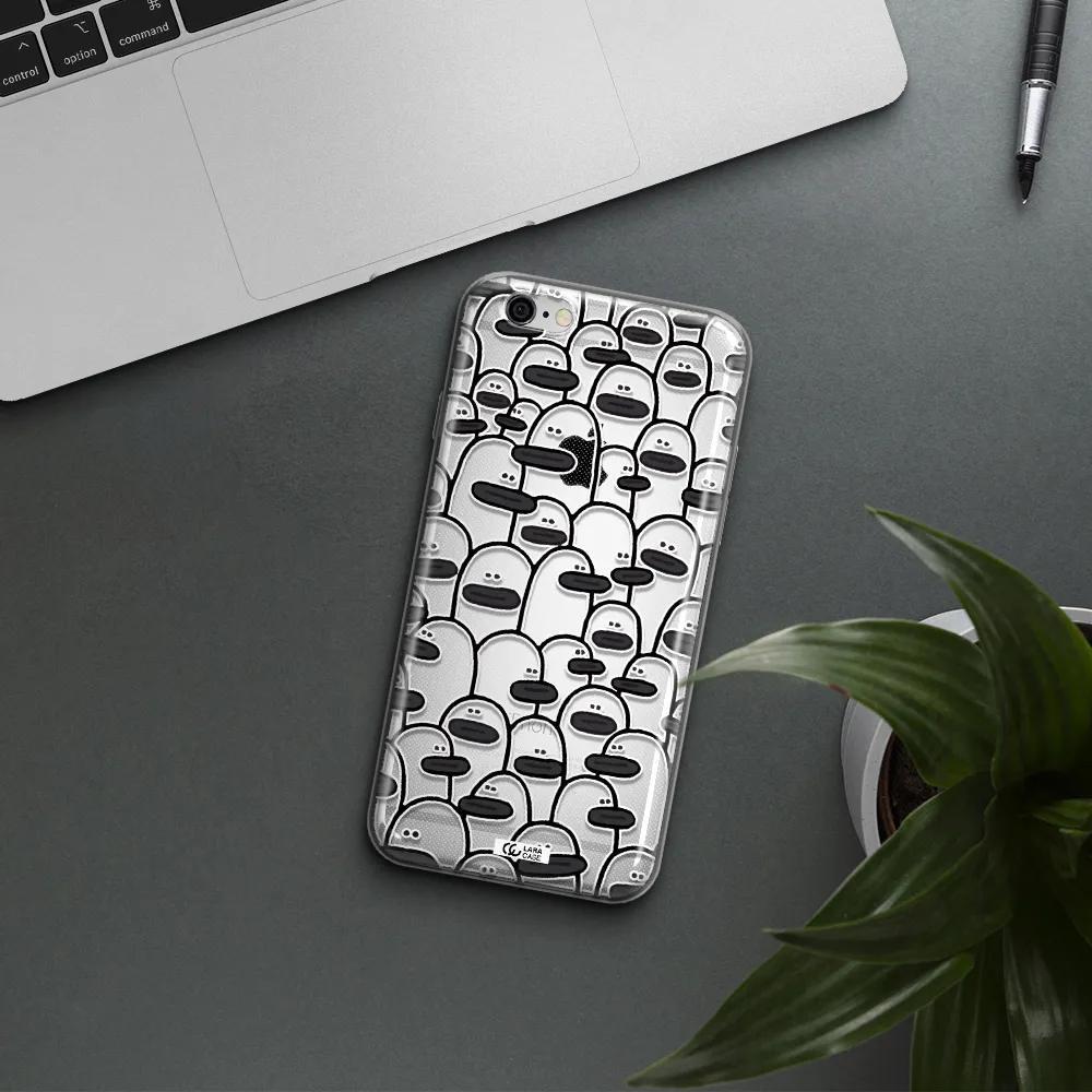 a group of white and black cartoon characters Apple iPhone 6 Clear TPU Case