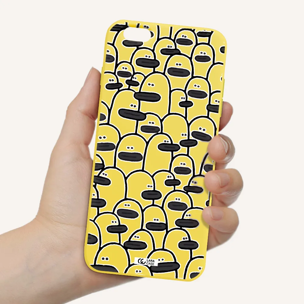 a group of white and black cartoon characters Apple iPhone 6 plus Silicone canary yellow Case