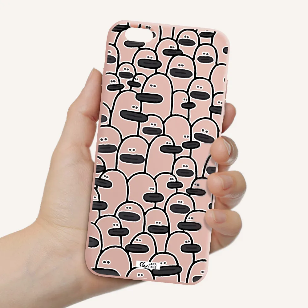 a group of white and black cartoon characters Apple iPhone 6 plus Silicone pastel pink Case