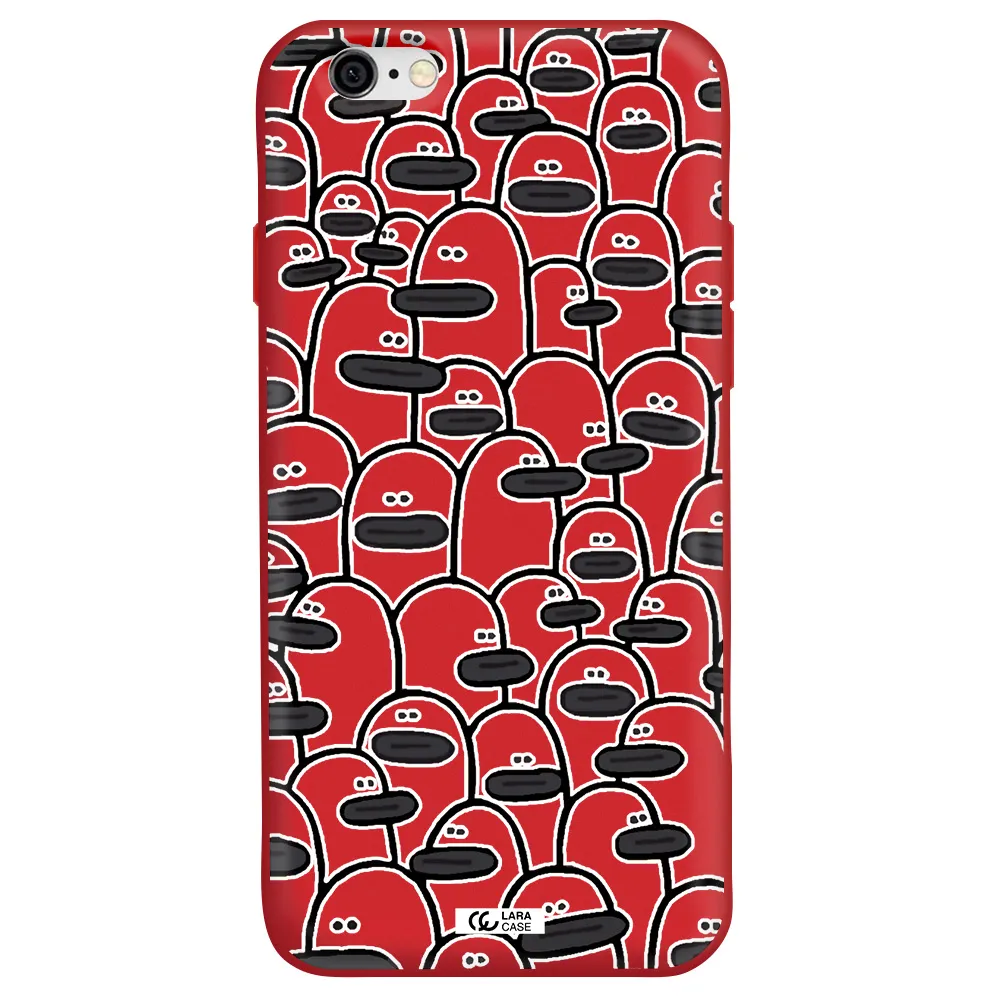 a group of white and black cartoon characters Apple iPhone 6 Silicone Imperial Red Case