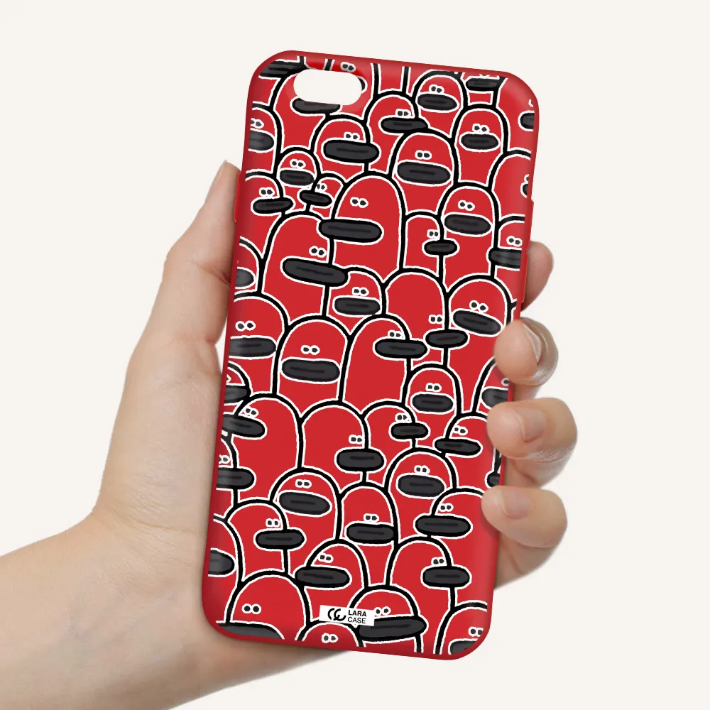 a group of white and black cartoon characters Apple iPhone 6 Silicone Imperial Red Case
