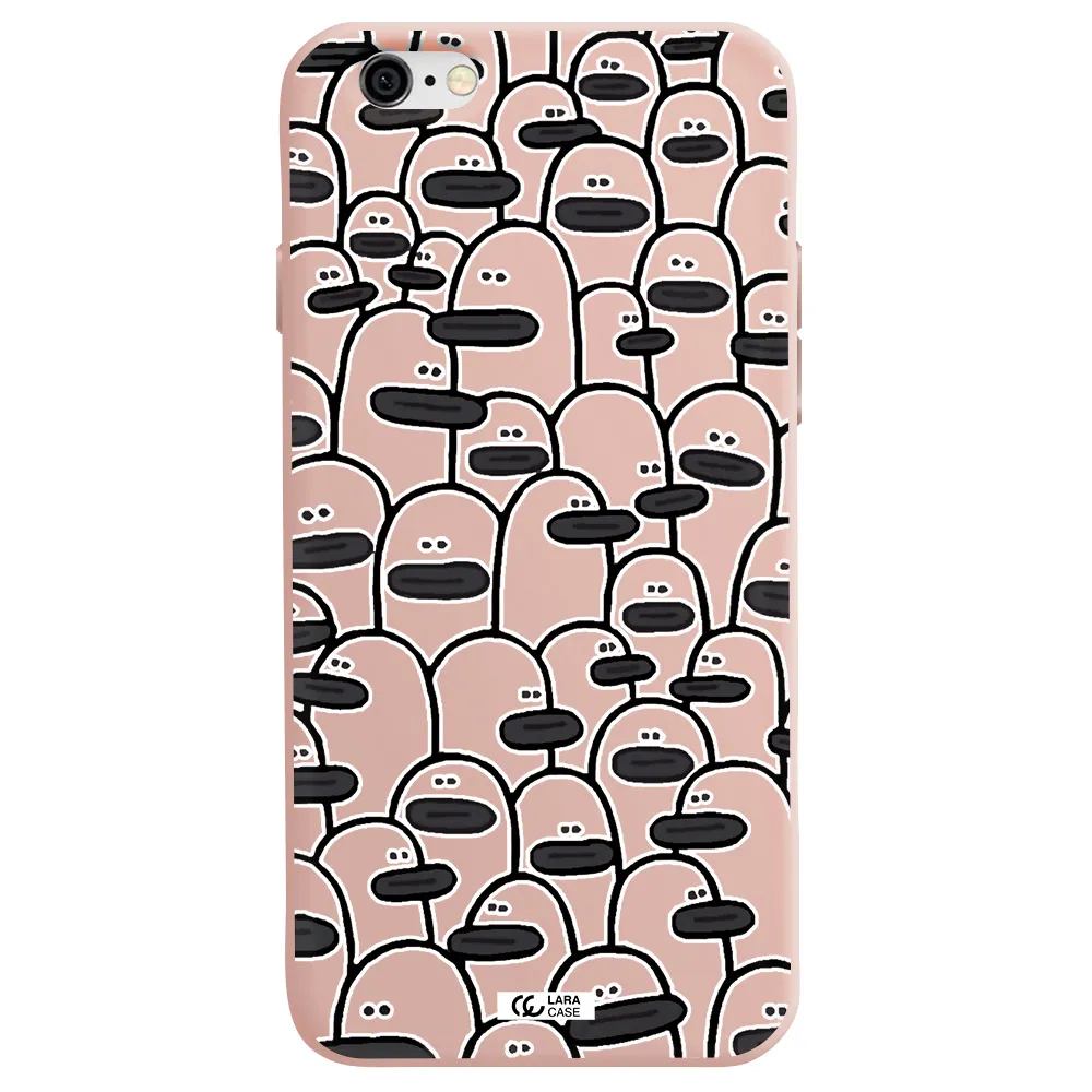 a group of white and black cartoon characters Apple iPhone 6 Silicone pastel pink Case