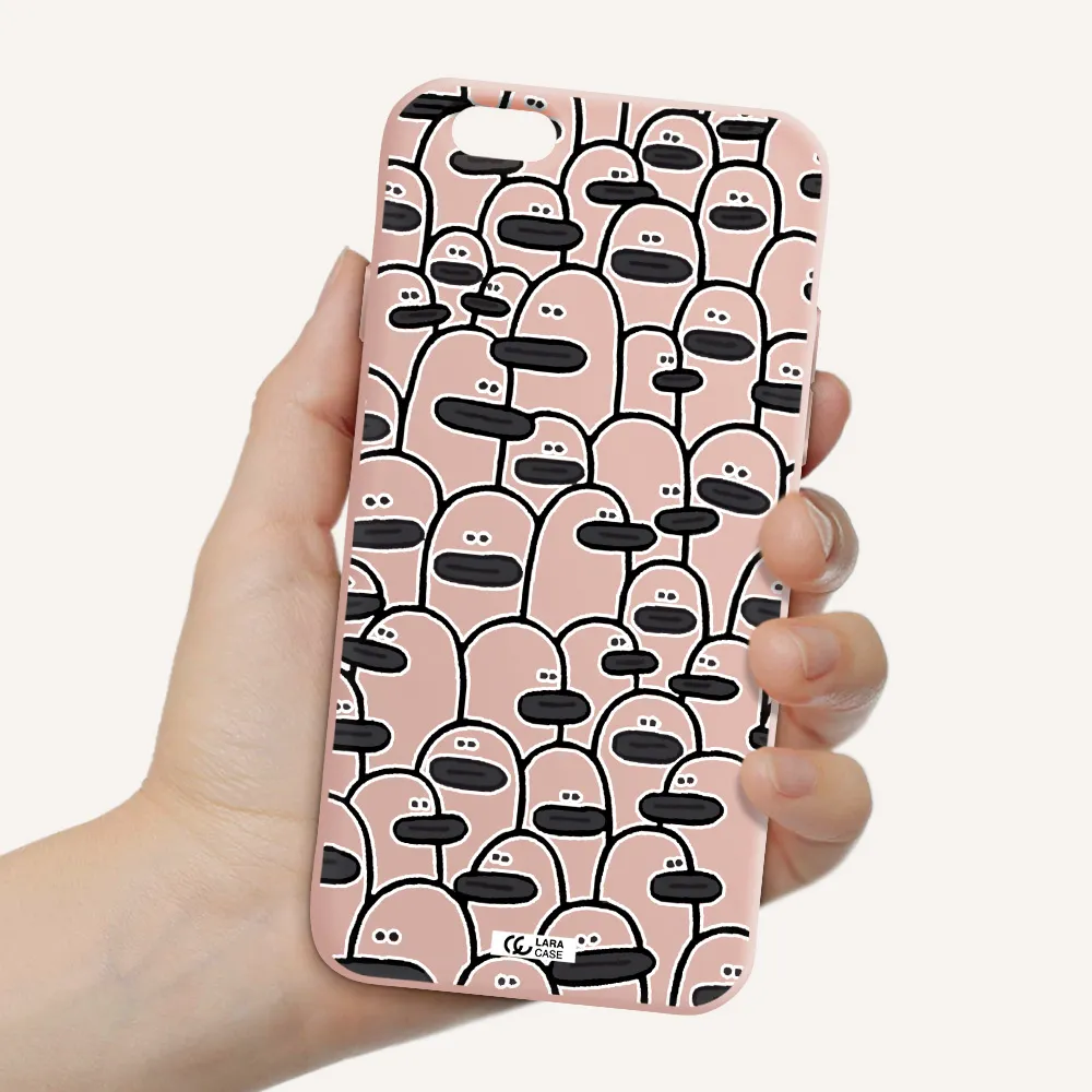 a group of white and black cartoon characters Apple iPhone 6 Silicone pastel pink Case