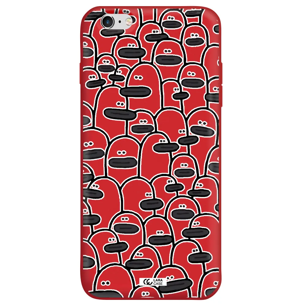 a group of white and black cartoon characters Apple iPhone 6S Silicone Imperial Red Case