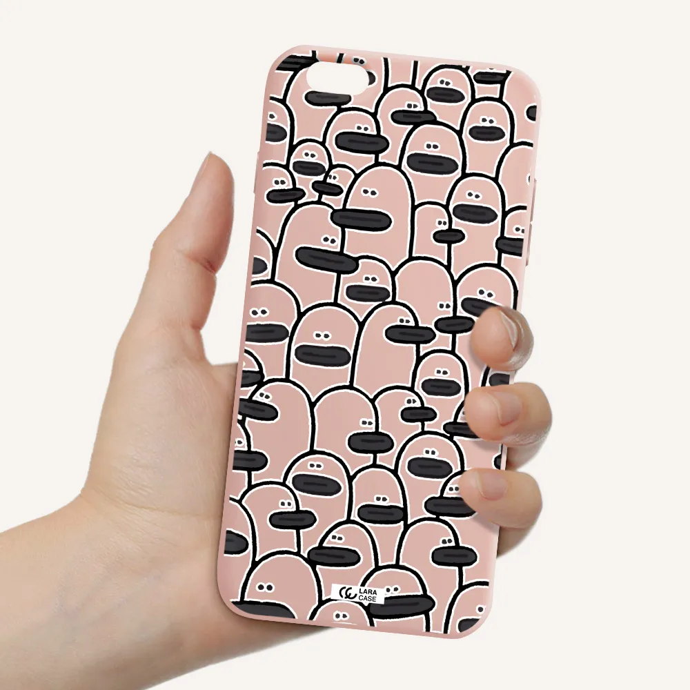 a group of white and black cartoon characters Apple iPhone 6S Silicone pastel pink Case