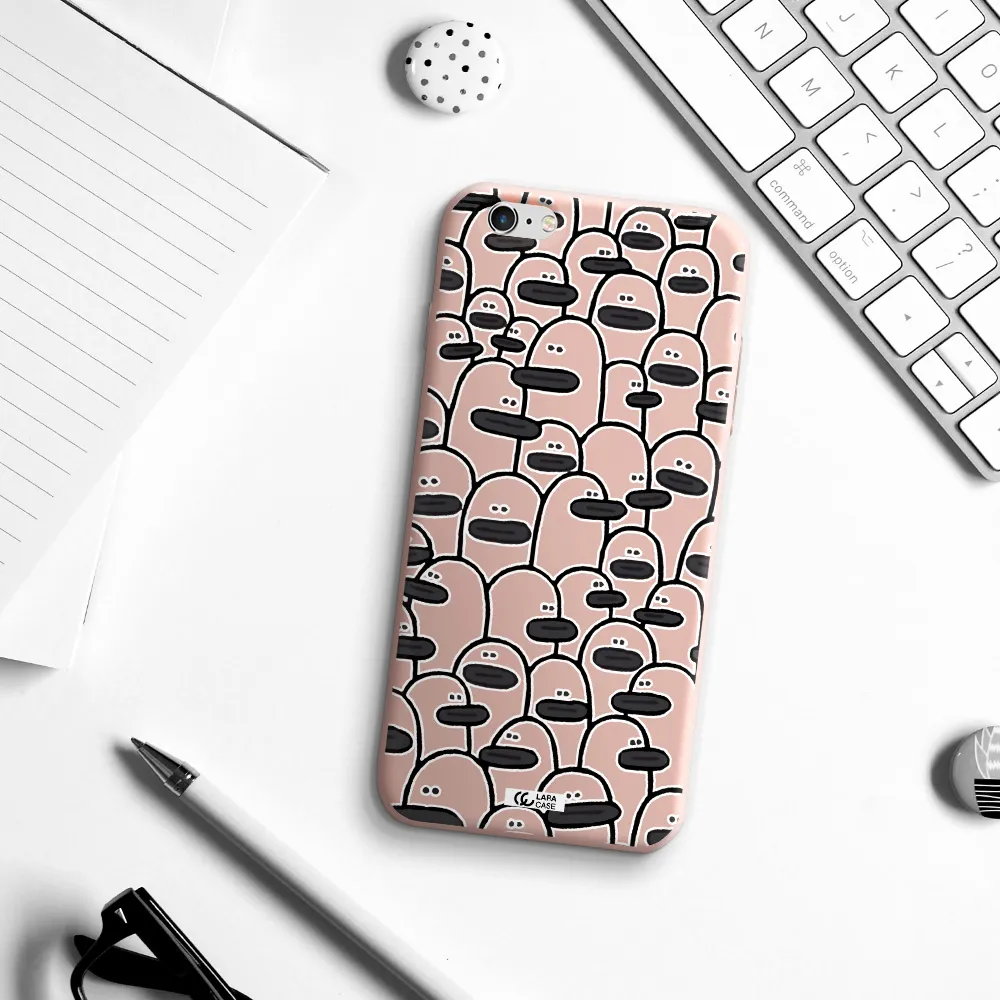 a group of white and black cartoon characters Apple iPhone 6S Silicone pastel pink Case