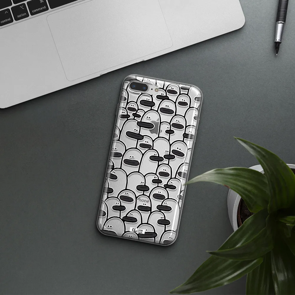 a group of white and black cartoon characters Apple iPhone 7 plus Clear TPU Case