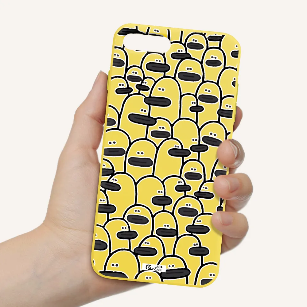 a group of white and black cartoon characters Apple iPhone 7 plus Silicone canary yellow Case
