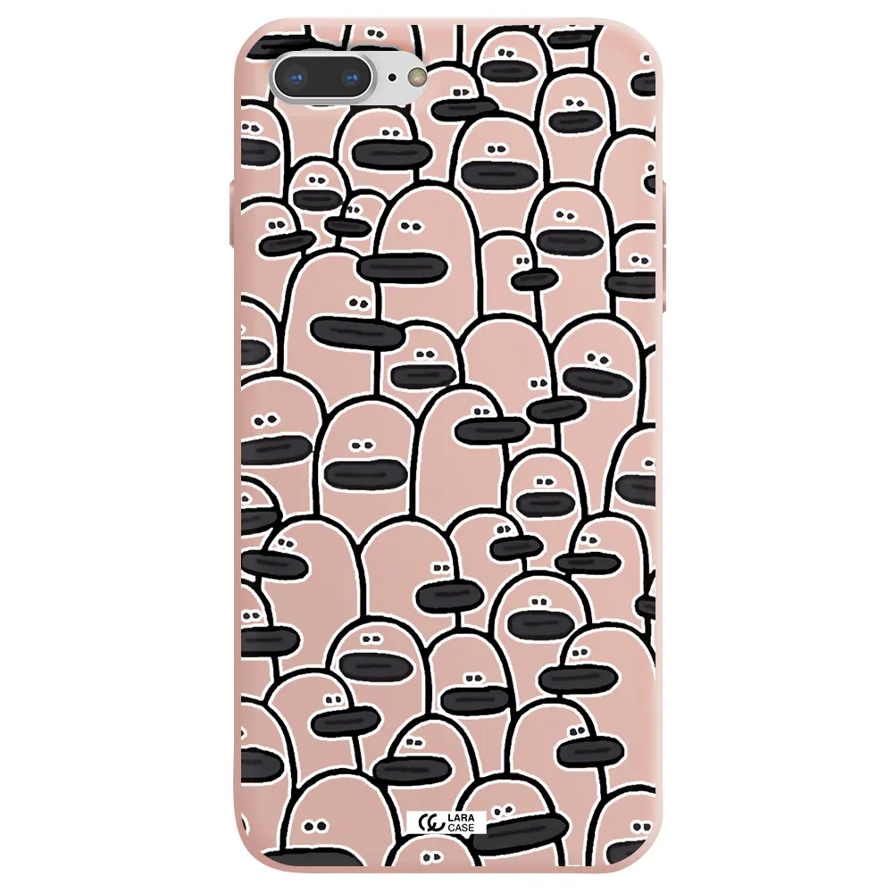 a group of white and black cartoon characters Apple iPhone 7 plus Silicone pastel pink Case