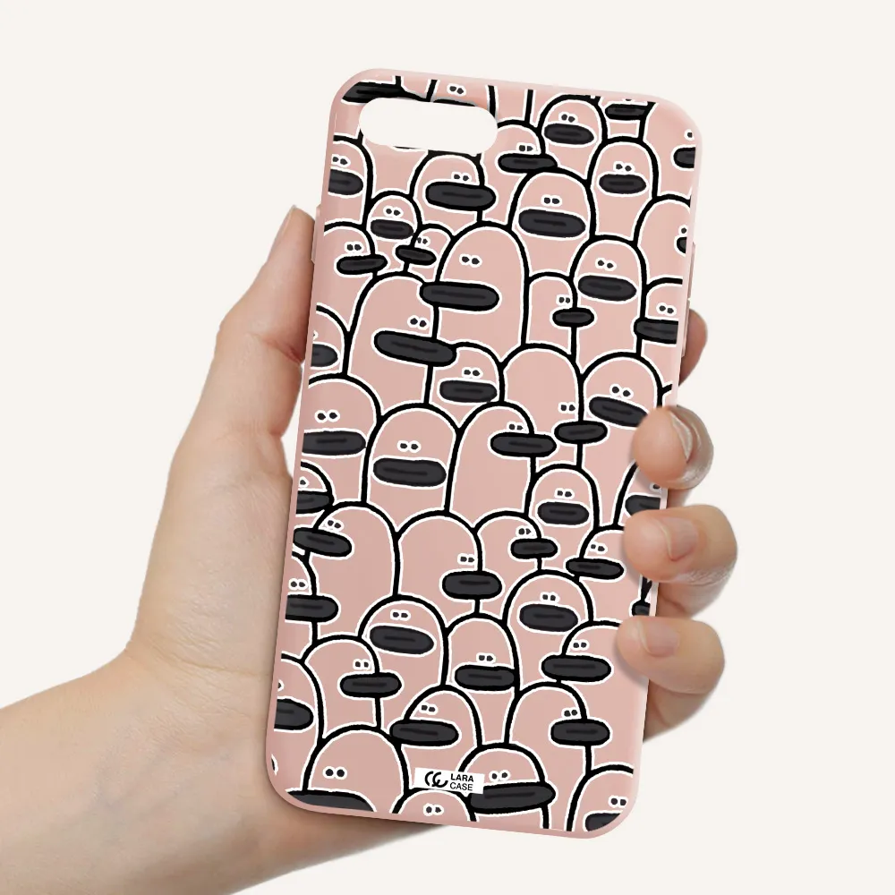 a group of white and black cartoon characters Apple iPhone 7 plus Silicone pastel pink Case