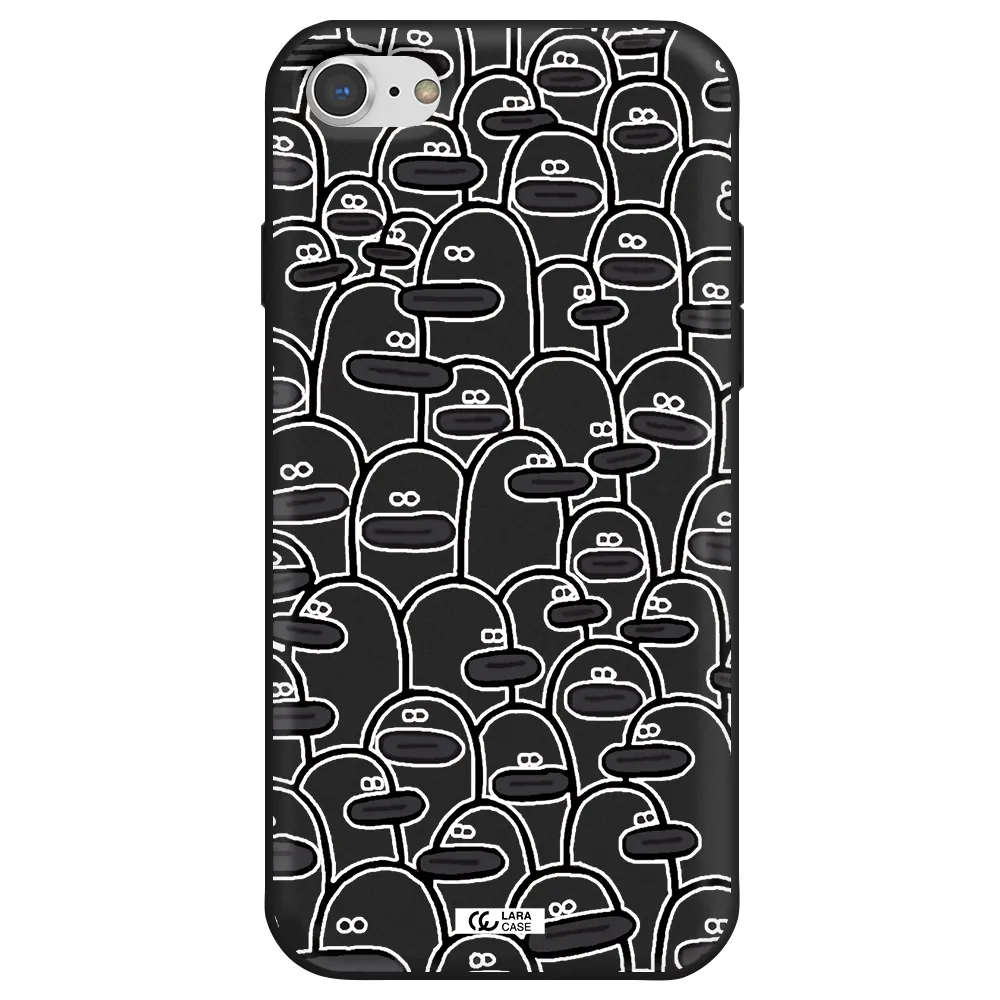 a group of white and black cartoon characters Apple iPhone 7 Silicone black Case