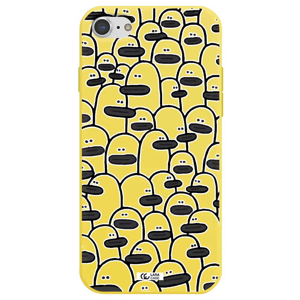 a group of white and black cartoon characters Apple iPhone 7 Silicone canary yellow Case