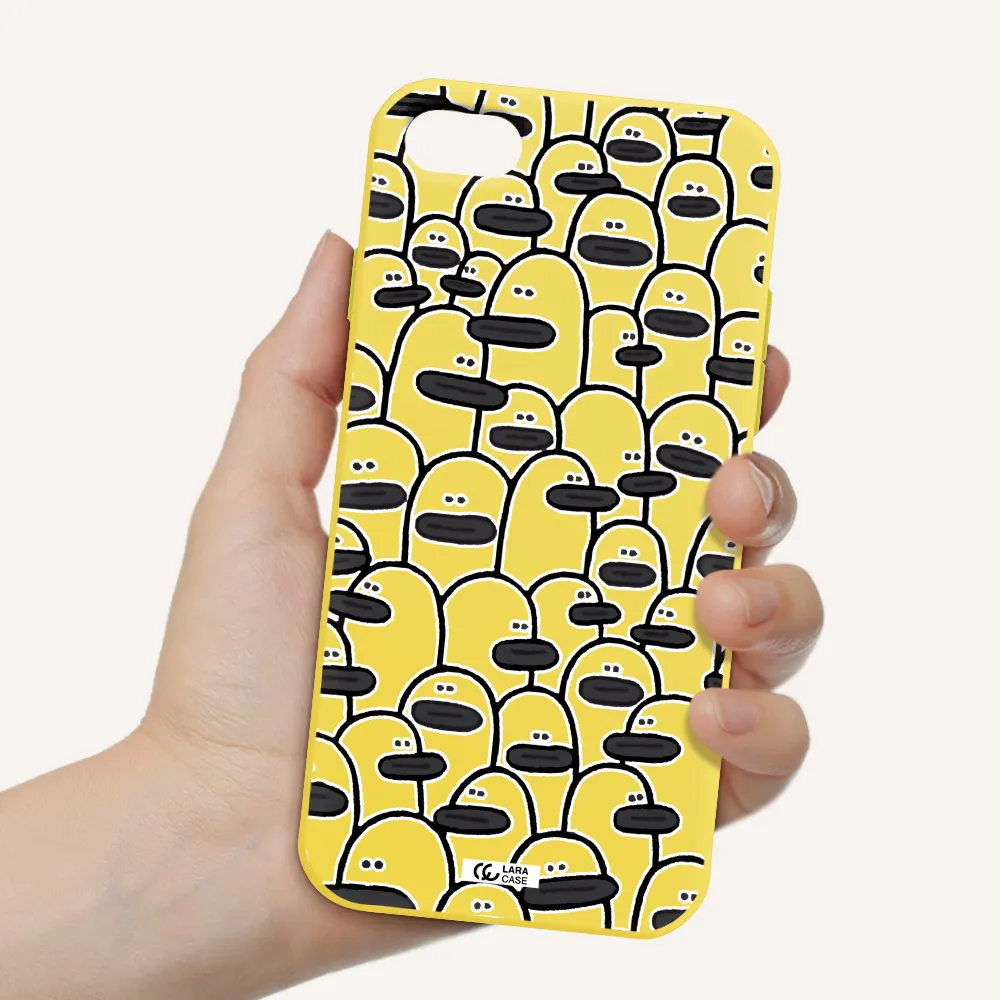 a group of white and black cartoon characters Apple iPhone 7 Silicone canary yellow Case