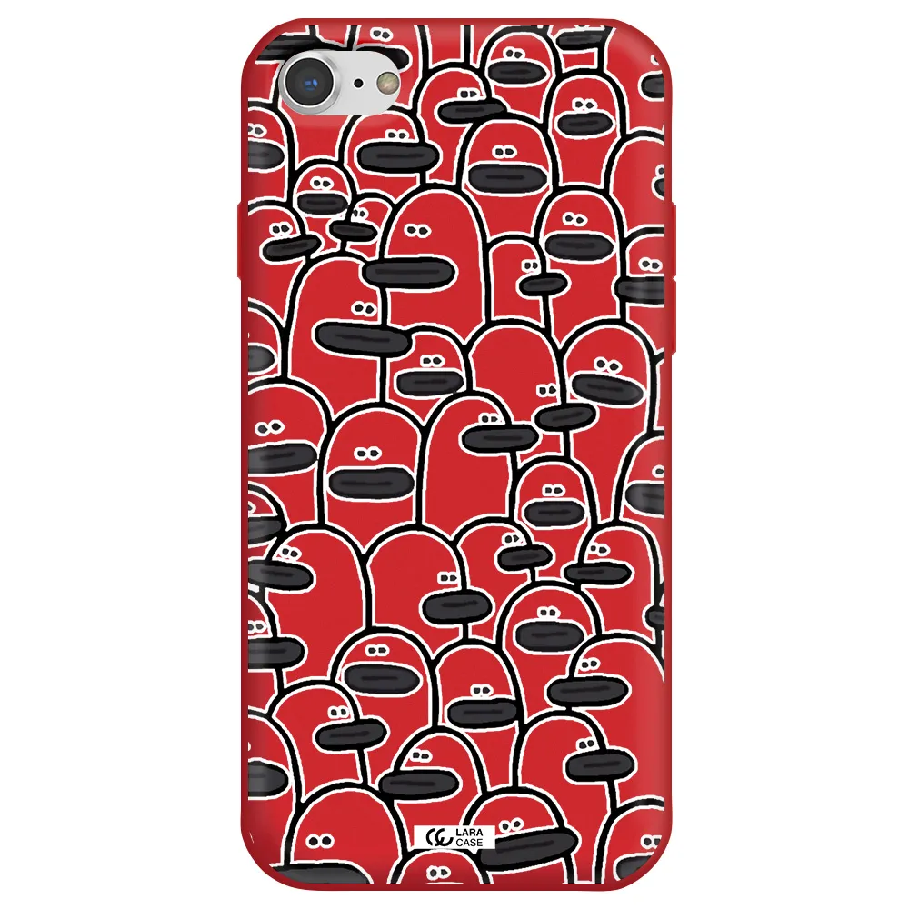 a group of white and black cartoon characters Apple iPhone 7 Silicone Imperial Red Case
