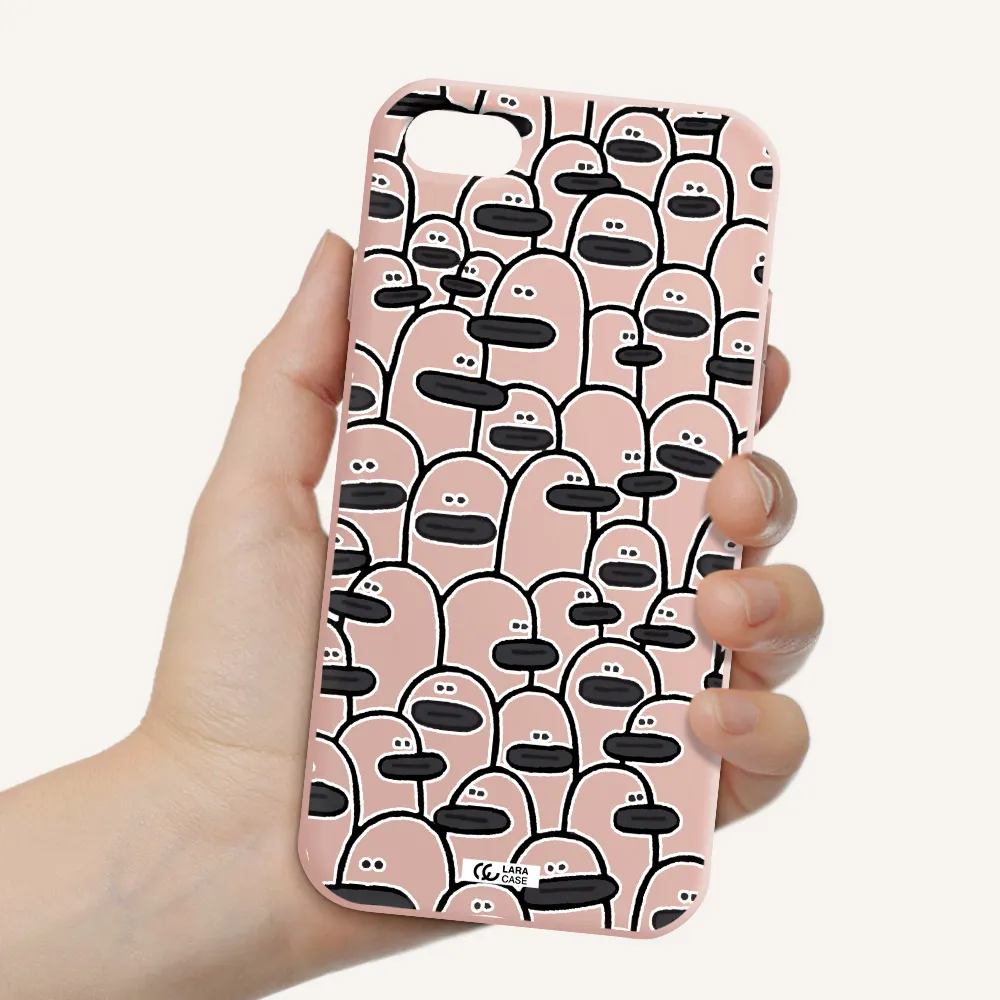 a group of white and black cartoon characters Apple iPhone 7 Silicone pastel pink Case