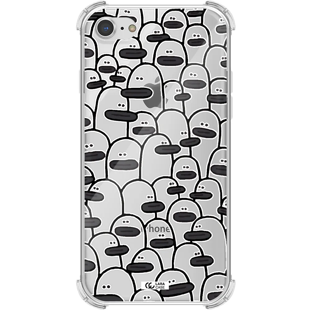 a group of white and black cartoon characters Apple iPhone 8 Clear PC Case