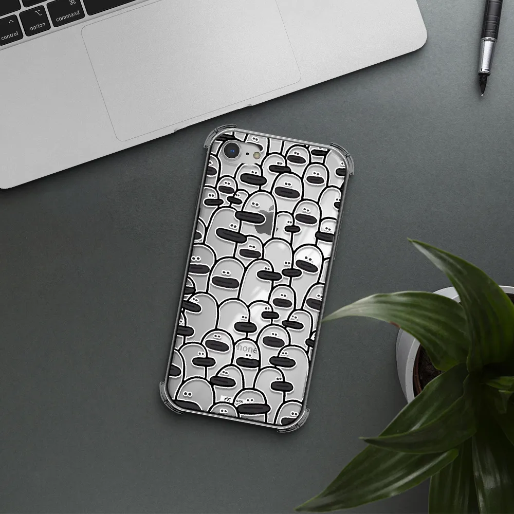 a group of white and black cartoon characters Apple iPhone 8 Clear PC Case