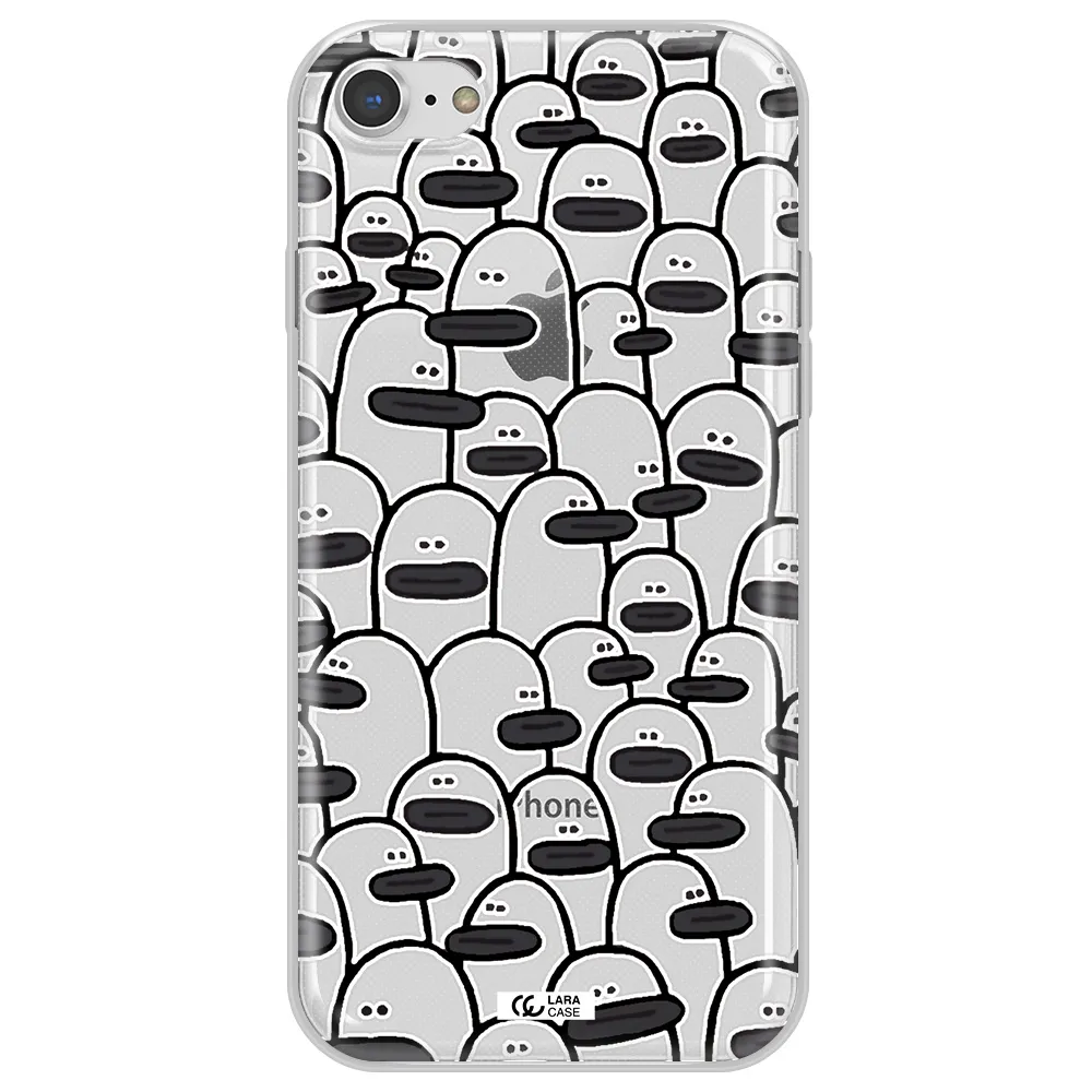 a group of white and black cartoon characters Apple iPhone 8 Clear TPU Case