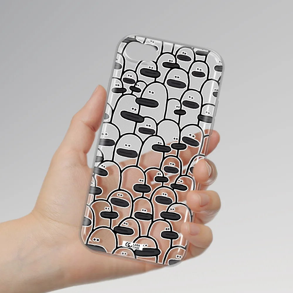 a group of white and black cartoon characters Apple iPhone 8 Clear TPU Case