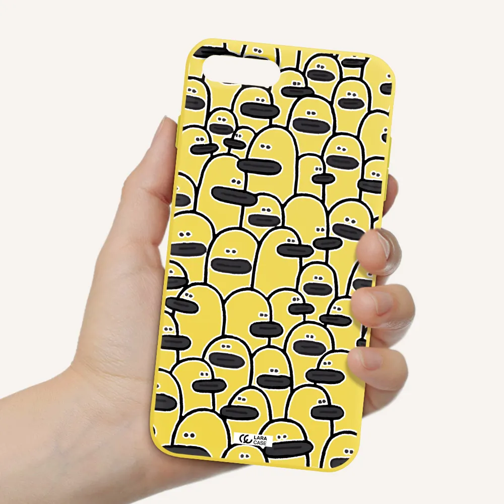 a group of white and black cartoon characters Apple iPhone 8 plus Silicone canary yellow Case